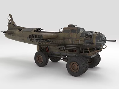 Vintage Military Green Armored Vehicle With Large Wheels And Mechanical Details 3d model