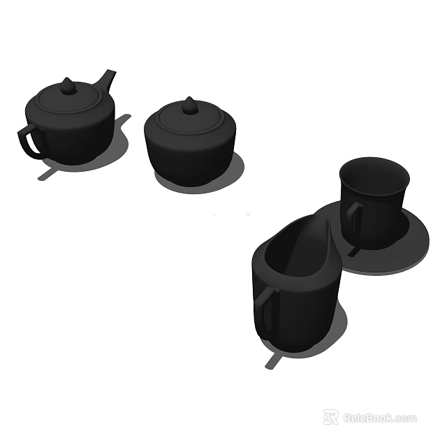 Modern Minimalist Ceramic Tea Set With Teapot Teacup Milk Jug And Caddy 3d model 