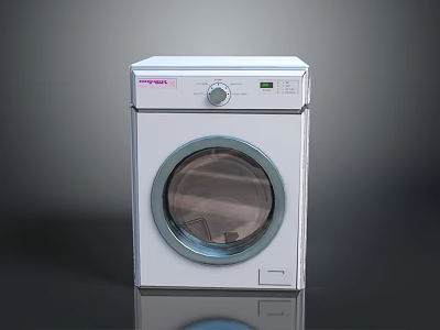 Modern White Front Load Washing Machine With Circular Door And Control Panel 3d model