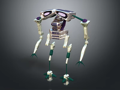 Metallic Purple Multi Legged Sci Fi Character With Mechanical Body And Head Structure 3d model