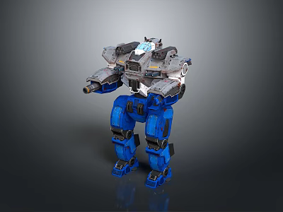 Blue And Gray Mechanical Combat Robot With Armored Structure And Weaponry 3d model