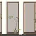 Modern Hinged Door Interior With Wooden Frame Vertical Striped Glass And Green Plant