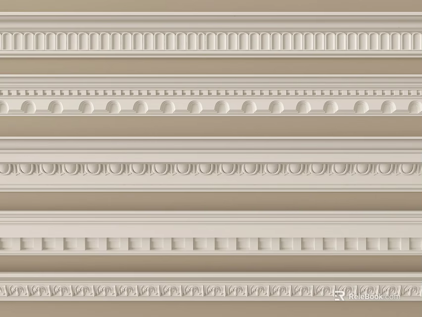 Various Crown Molding Styles With Ornate Patterns For Interior Decoration 3d model 