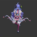Anime Style Character With Sheep Horns Purple Hair And Pink Blue Ribbons In Traditional Outfit