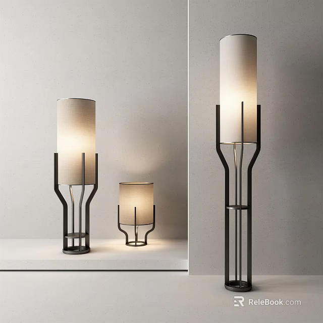 Modern Floor Lamp With Black Metal Frame And White Lampshade For Living Room Decor 3d model 