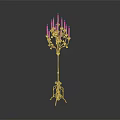 Golden Floor Standing Candelabra Lamp With Multi Branch Design And Decorative Base