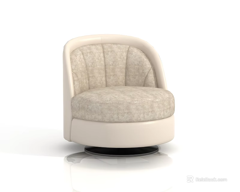 Modern Beige Single Sofa with Scalloped Back Fabric Upholstery and Black Circular Base 3d model