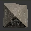 Scenic White Pyramid with Ancient Carvings Symbols Figures and Reflection on Dark Background