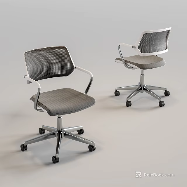 Modern Office Chair With Ergonomic Mesh Backrest And Metal Rolling Casters 3d model 
