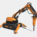Orange Tracked Utility Vehicle with Mechanical Arm and Breaker Attachment