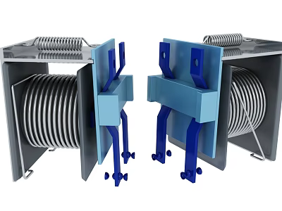 Mechanical Industrial Equipment With Metal Coils Blue Brackets And Gray Casings 3d model