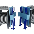 Mechanical Industrial Equipment With Metal Coils Blue Brackets And Gray Casings