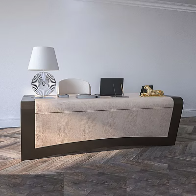 Modern Desk Setup With White Lamp Chair Black Laptop And Golden Decorations 3d model Modern Desk Setup With White Lamp Chair Black Laptop And Golden Decorations 3d model