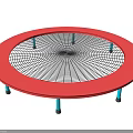 Circular Red Frame Trampoline Play Equipment with Black Net and Blue Support Legs 3d model
