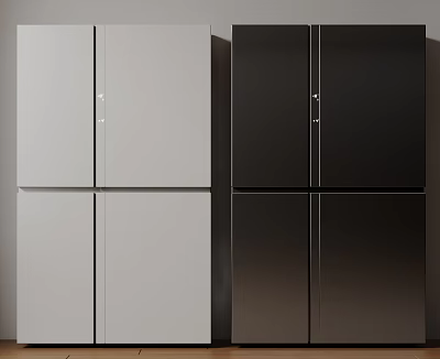 Modern Side By Side White And Black Refrigerator Freezers With Double Doors 3d model