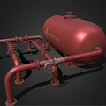 Red Industrial Pressure Vessel With Connected Pipes And Support Legs Structure 3d model