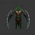 Mythical Fantasy Warrior Character With Red Armored Body And Purple Spiked Wings