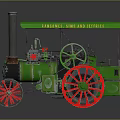 Vintage Agricultural Utility Vehicle With Green Roof Black Body And Red Wheels
