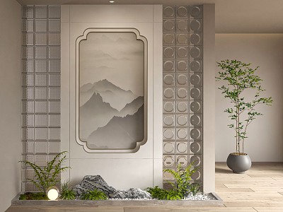 New Chinese style partition landscape indoor landscaping glass brick partition model