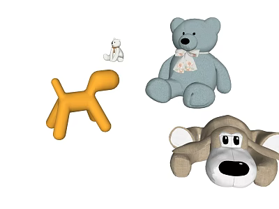 Adorable Plush Toys Collection With Blue Teddy Bear Yellow Dog White Bear And Brown Puppy 3d model