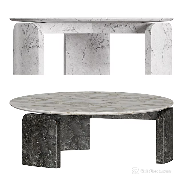 Modern Coffee Table Design With Marble Tabletop And Black Base 3d model 