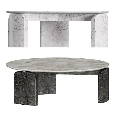 Modern Coffee Table Design With Marble Tabletop And Black Base 3d model
