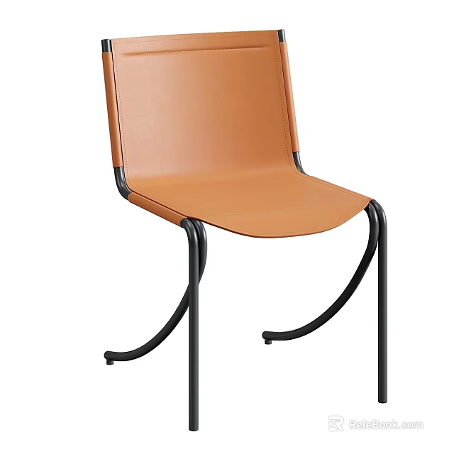 Modern Tan Leather Single Chair With Black Curved Metal Legs And Sleek Design 3d model 