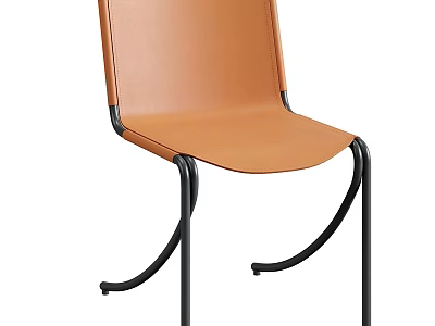 Modern Tan Leather Single Chair With Black Curved Metal Legs And Sleek Design 3d model