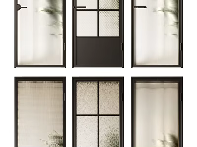 Other Modern Glass Doors With Black Frames Frosted And Grid Glass For Interior 3d model