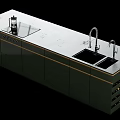 Green Kitchen Cabinets With White Countertop Double Sink Faucet And Wine Rack Design