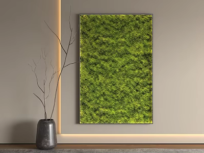 Modern Interior Vertical Green Moss Wall With Grey Vase Branches And Light Grey Wall 3d model