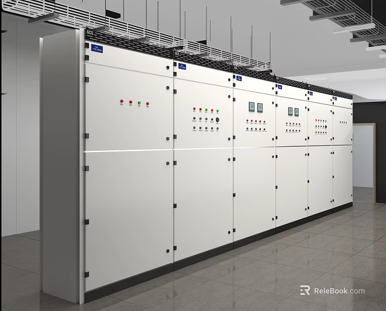 Modern Industrial Control Cabinets With Multiple Doors Control Buttons And Indicator Lights 3d model 