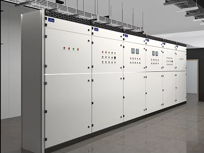 Modern Industrial Control Cabinets With Multiple Doors Control Buttons And Indicator Lights 3d model