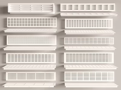 Various White Air Conditioner Vents Featuring Different Grille Patterns for Home Decor 3d model