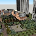 Modern Urban Landscape With High Rise Towers Low Rise Buildings And Green Plaza