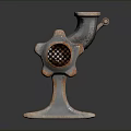 Silver Electric Meat Grinder With Red Handle And Metal Construction Design