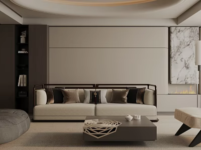 Modern Living Room Interior With Beige Sofa Black Metal Frame And Decorative Elements 3d model