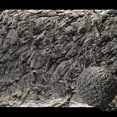 Natural Black Rough Textured Rock Component With Detailed Surface And Round Sphere 3d model