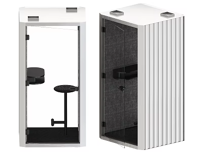 Soundproof Enclosures With Transparent Glass Door And Striped Panel Interior Table Chair 3d model