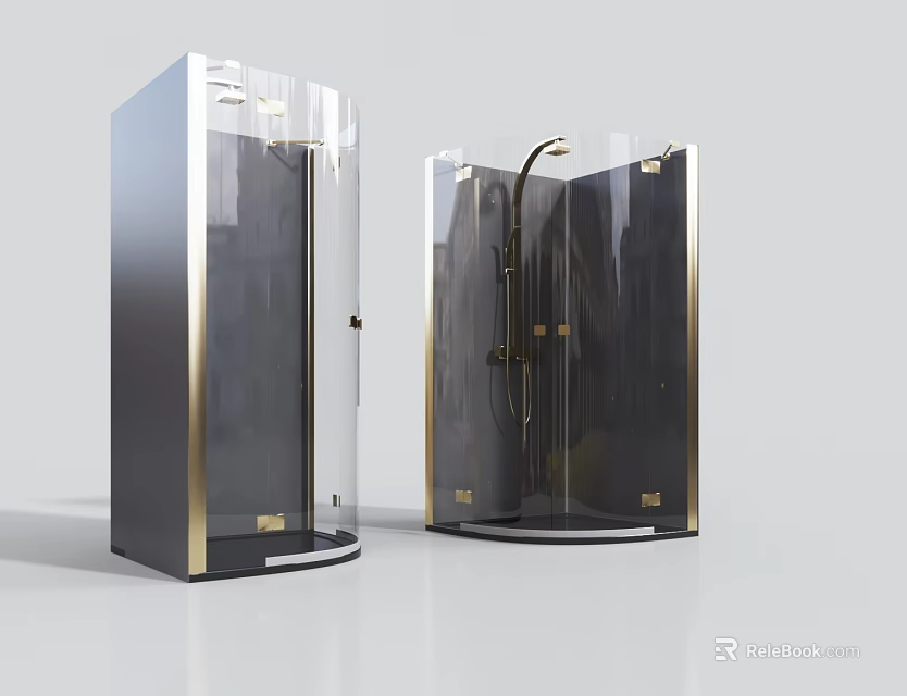Modern Shower Sauna Enclosures With Glass Panels And Metal Frames 3d model 