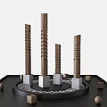 Ornamental Decoration Set Featuring Wooden Columns Black Tray White Pebbles And Wooden Balls