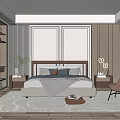 Modern Bedroom Interior With Wooden Accents Large Bed Area Rug Accent Chair And Glass Cabinet