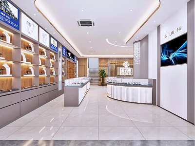 Elegant Jewelry Store Interior Design With Glass Display Cases And Modern Counters 3d model