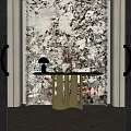 Stylish Entryway Hallway Interior With Artistic Wallpaper And Gold Console Table