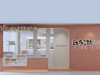 THE SWEET ONE Dessert Restaurant Storefront Featuring Display Case And Brick Wall Design 3d model