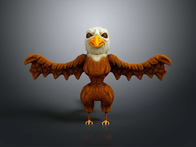 Cartoon Eagle 3D Model With White Head Brown Body And Spread Wings 3d model