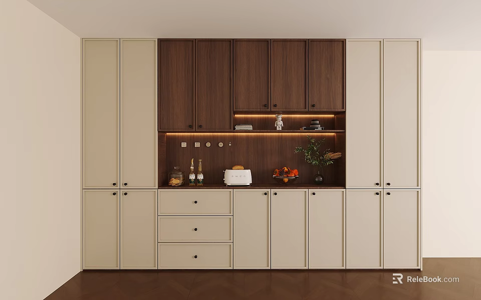 Modern Dual Color Sideboard Cabinet With Warm Built In Lights And Large Storage Space 3d model 
