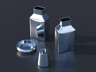 Modern Silver Metal Kitchenware With Sleek Surface Square Shaped Containers And Round Bowl 3d model