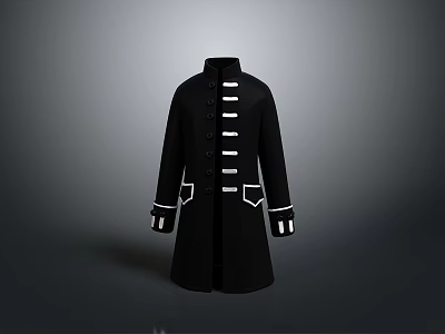Black Long Coat With White Button Details And Elegant Cuff Design 3d model