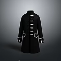 Black Long Coat With White Button Details And Elegant Cuff Design